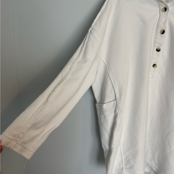 Free People Willow Tunic Polo M Oversized Dolman Sleeve Button Pocket Top White - Picture 4 of 13